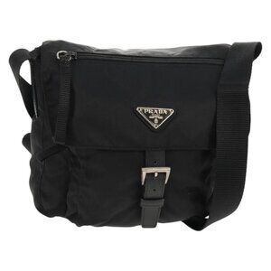PRADA Shoulder Bag Nylon Black Silver Auth 148424